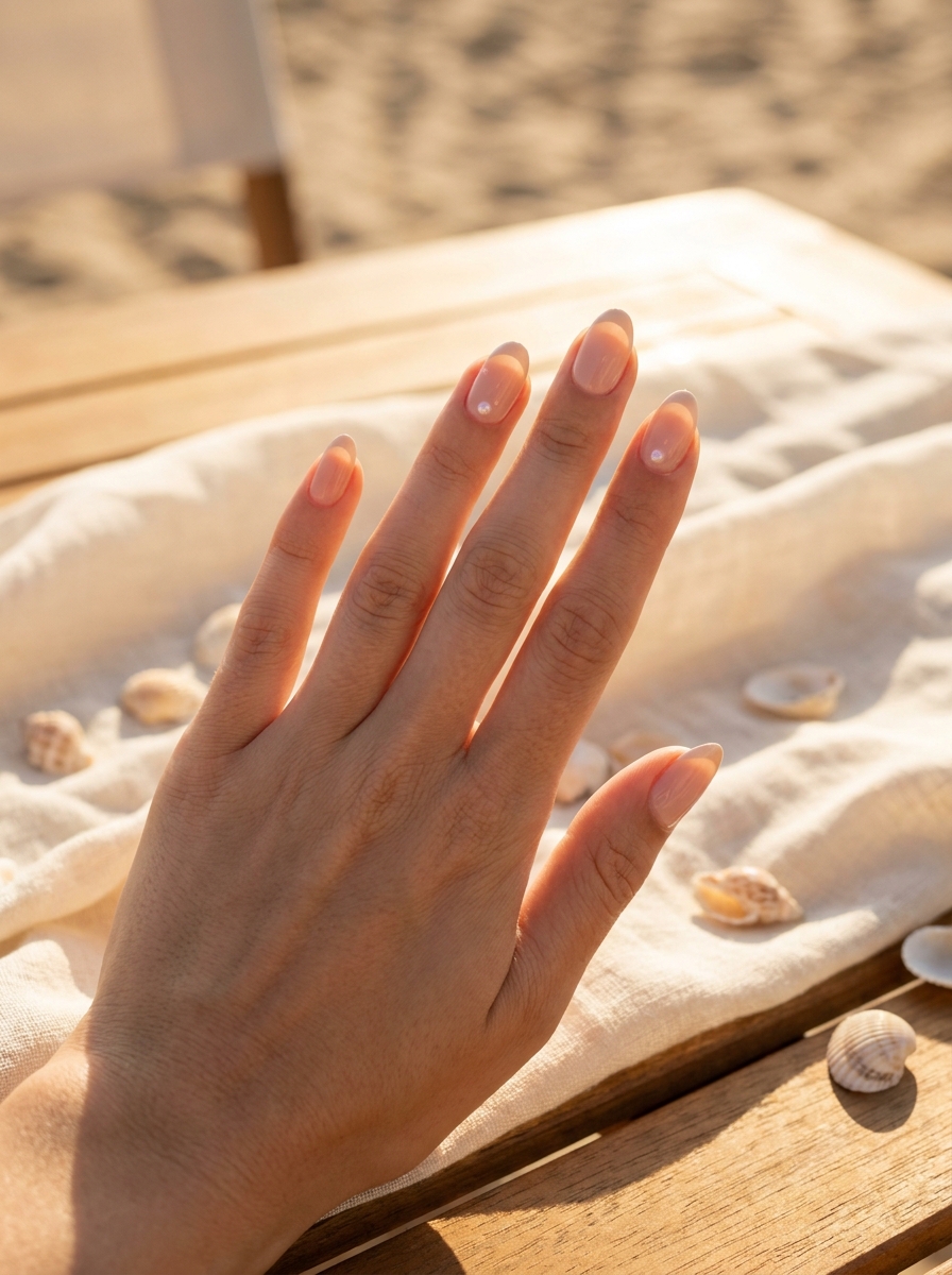 Beach French with Tiny Pearls als Beachy Nails Inspiration 2026